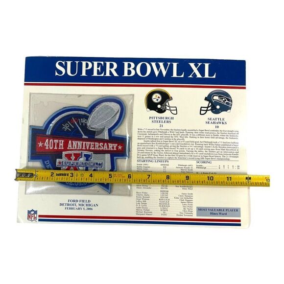 Super Bowl XL 40 Patch Pittsburgh Steelers vs Seattle Willabee & Ward NFL Stats - Picture 6 of 6